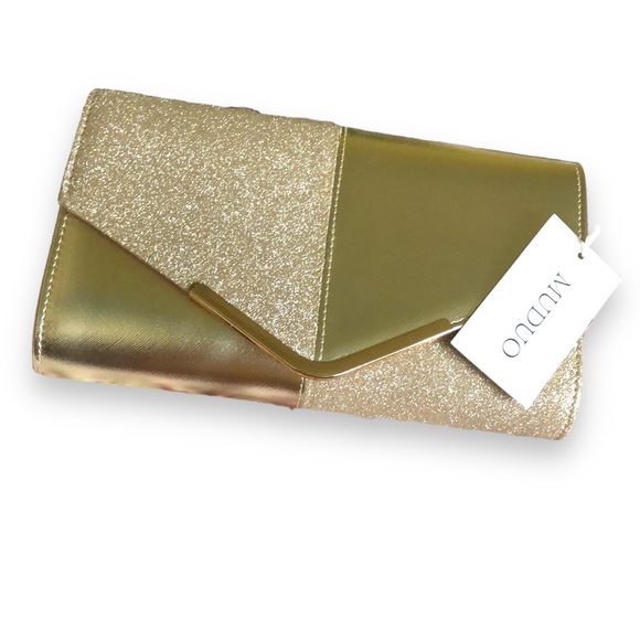 MUDUO glittery gold clutch bag Cross body Metallic glam professional costal Y2K - Picture 1 of 10